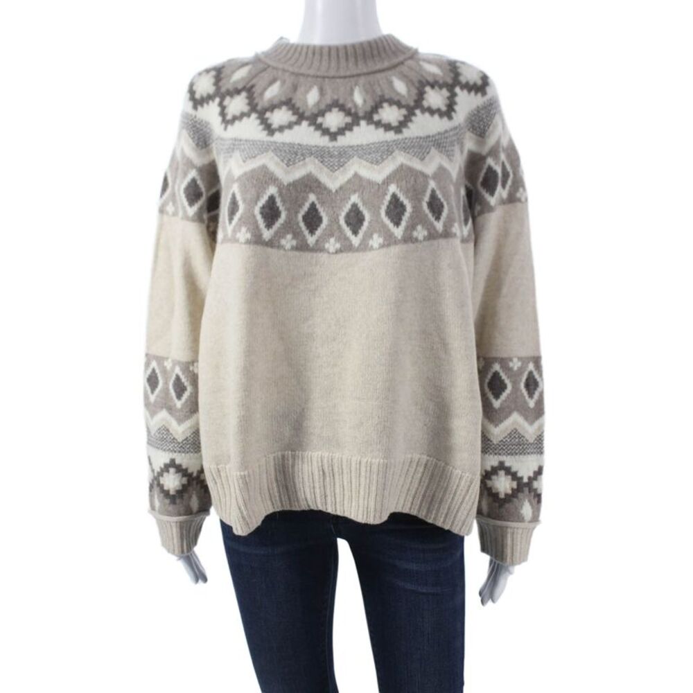 Alashan Womens Merino Pullover Fair Isle Mock Neck Beige Size M